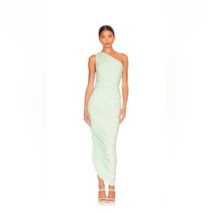 One-Shoulder Ruched Maxi Dress in Mint Green